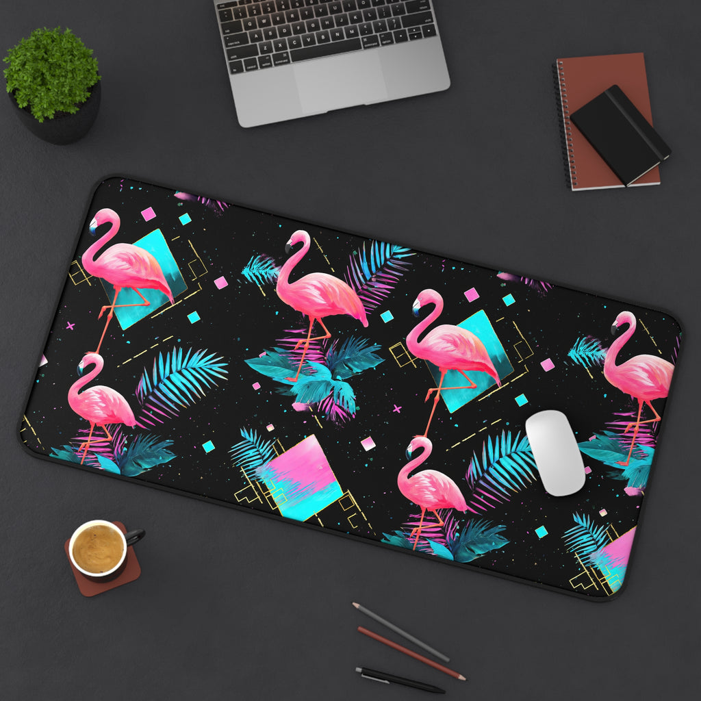 Flamingo on the Clock | Desk Mat
