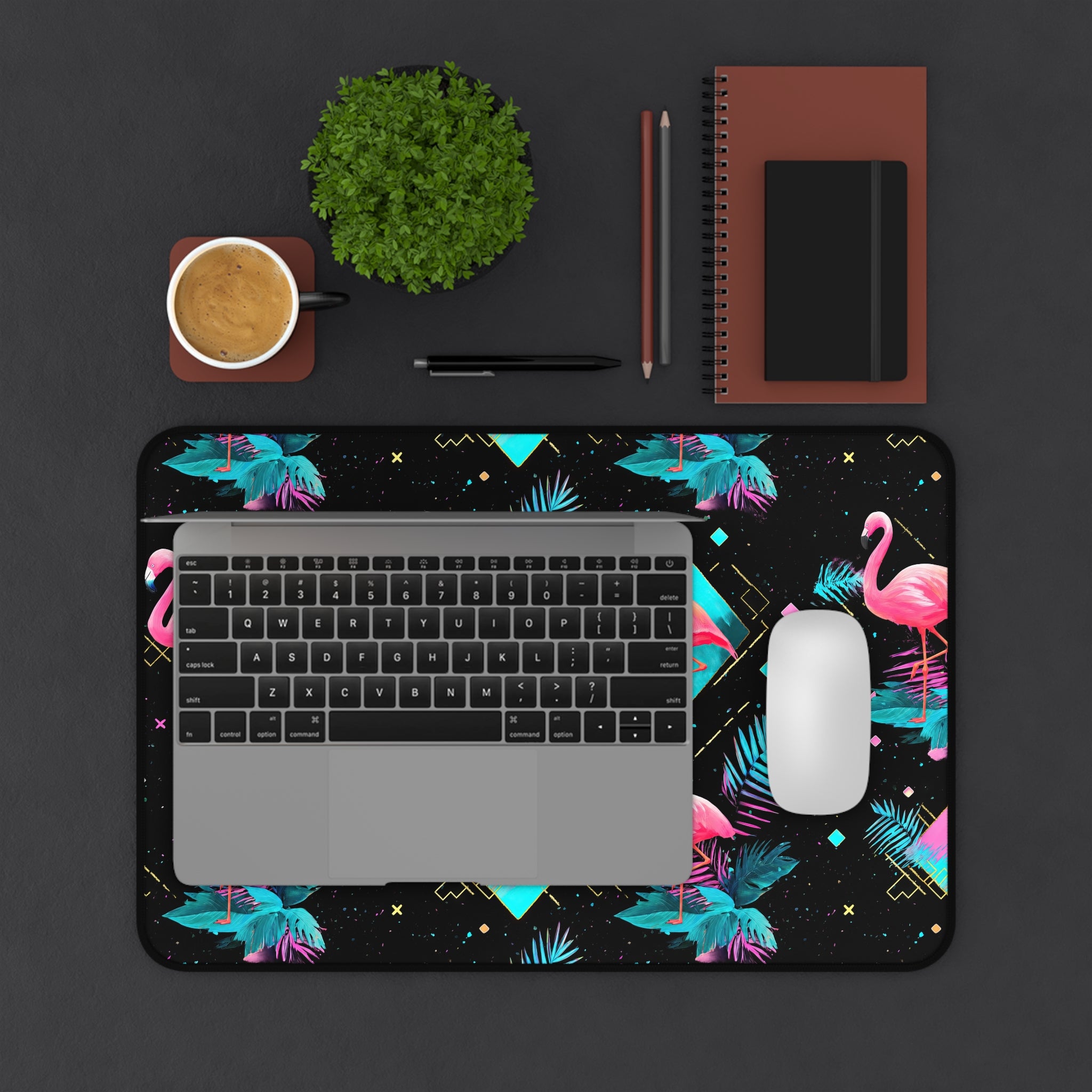 Flamingo on the Clock | Desk Mat
