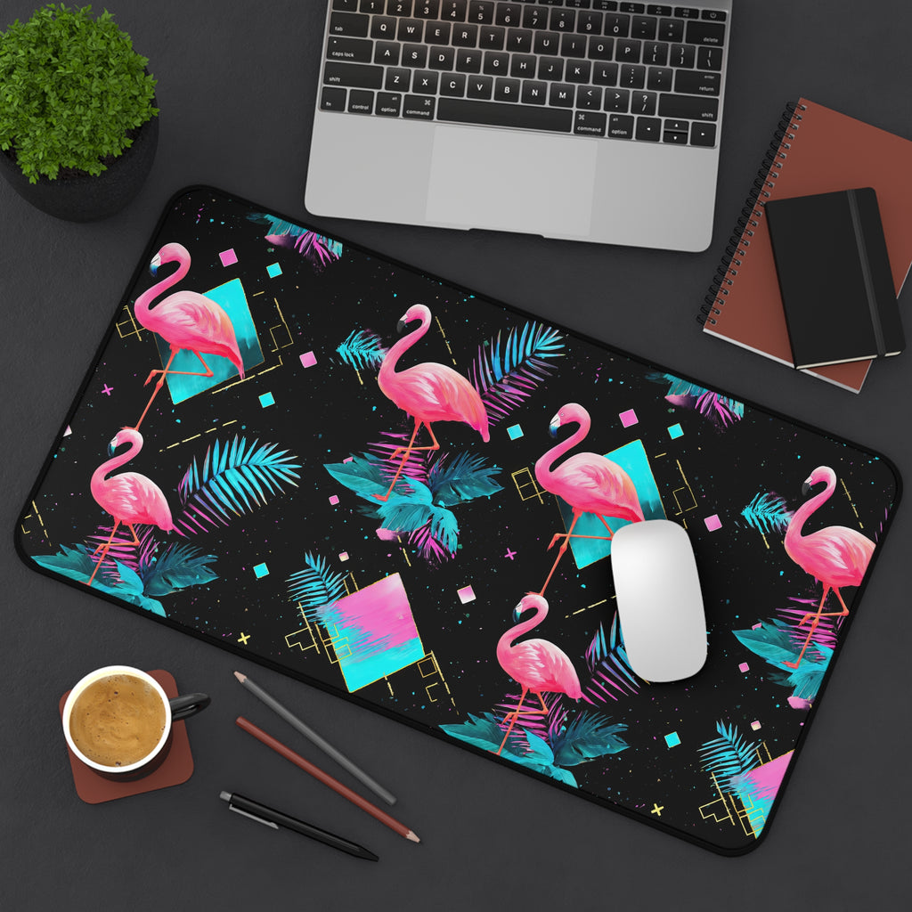 Flamingo on the Clock | Desk Mat