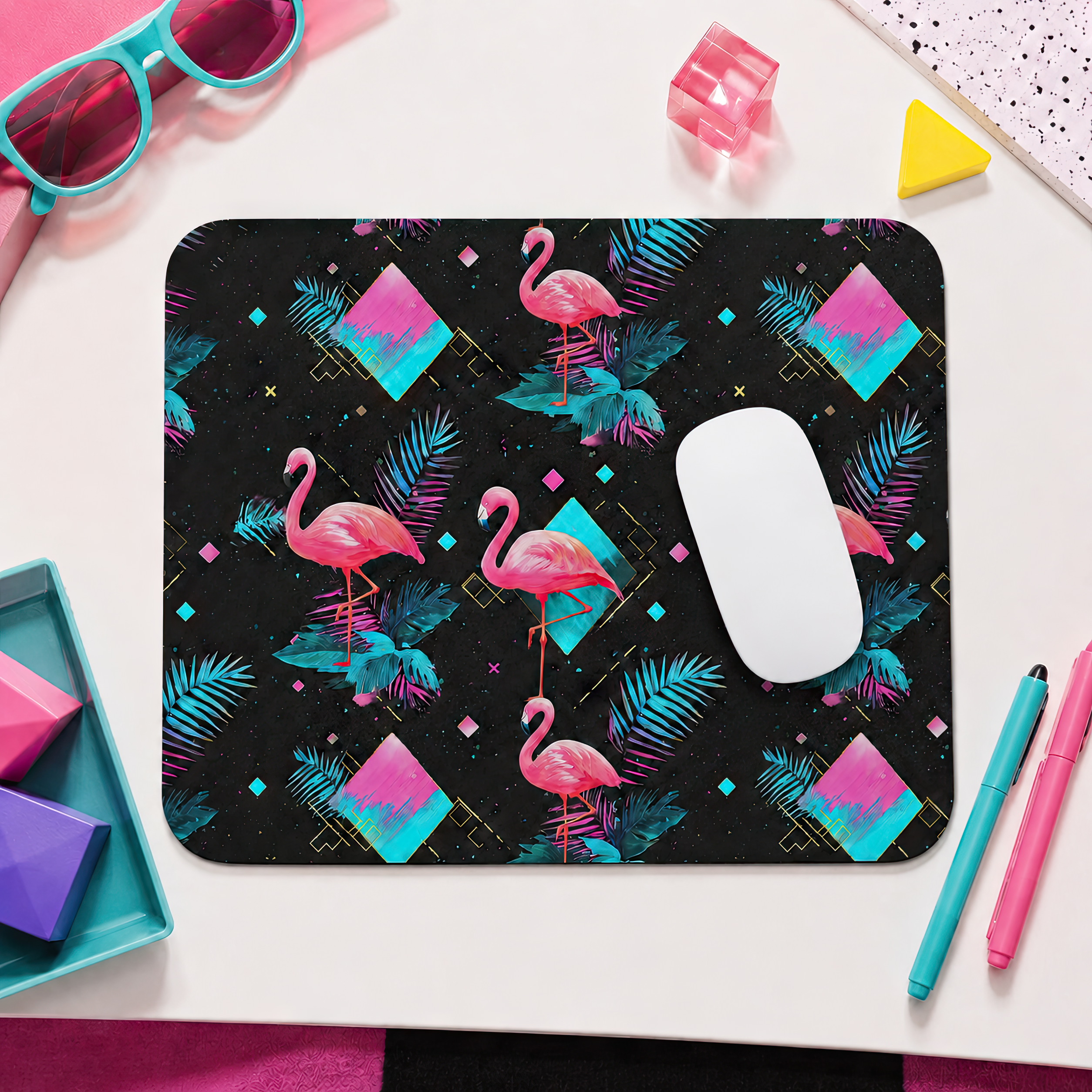 Flamingo on the Clock | Mouse Pad