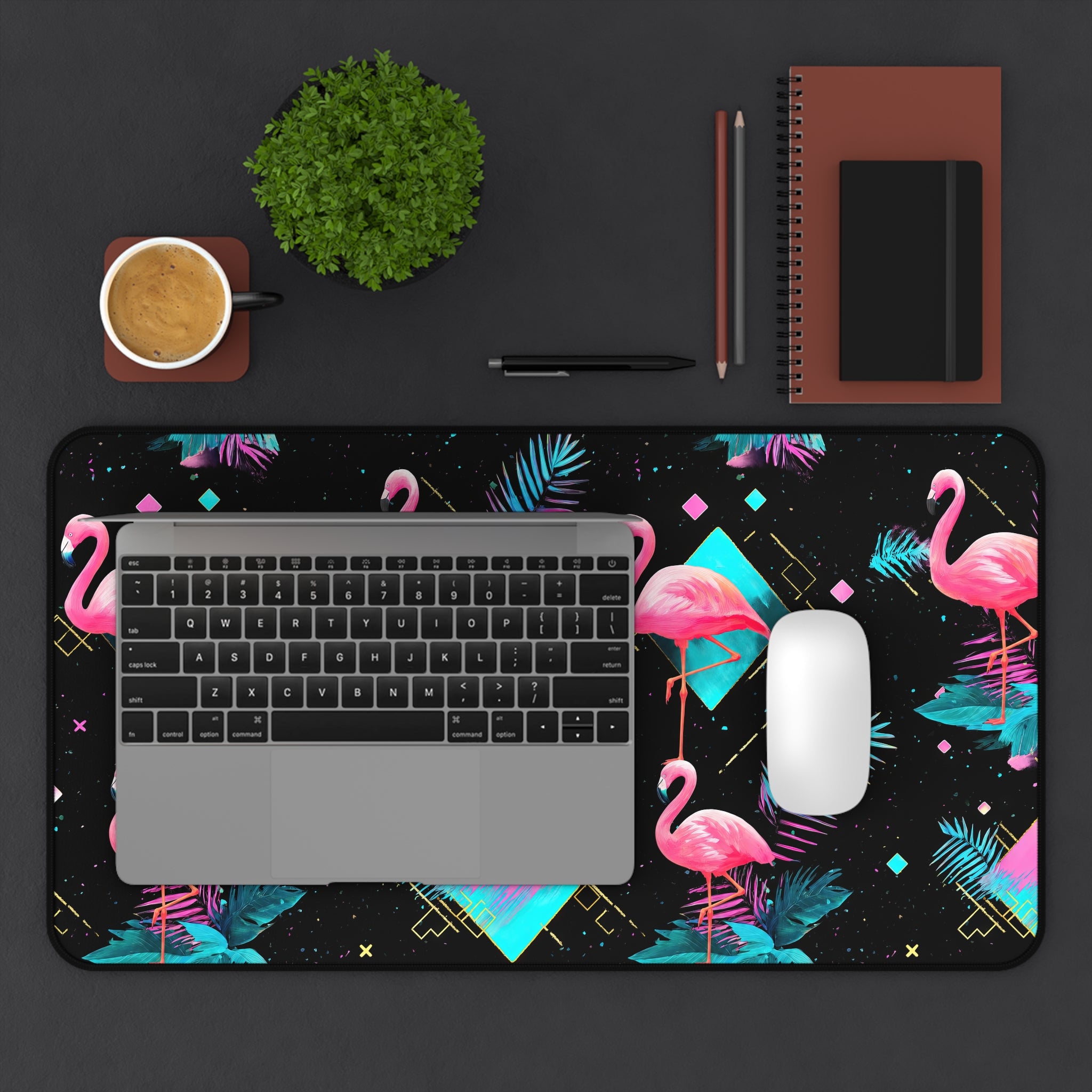 Flamingo on the Clock | Desk Mat