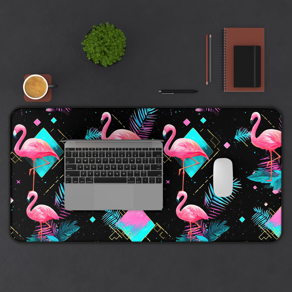 Flamingo on the Clock | Desk Mat