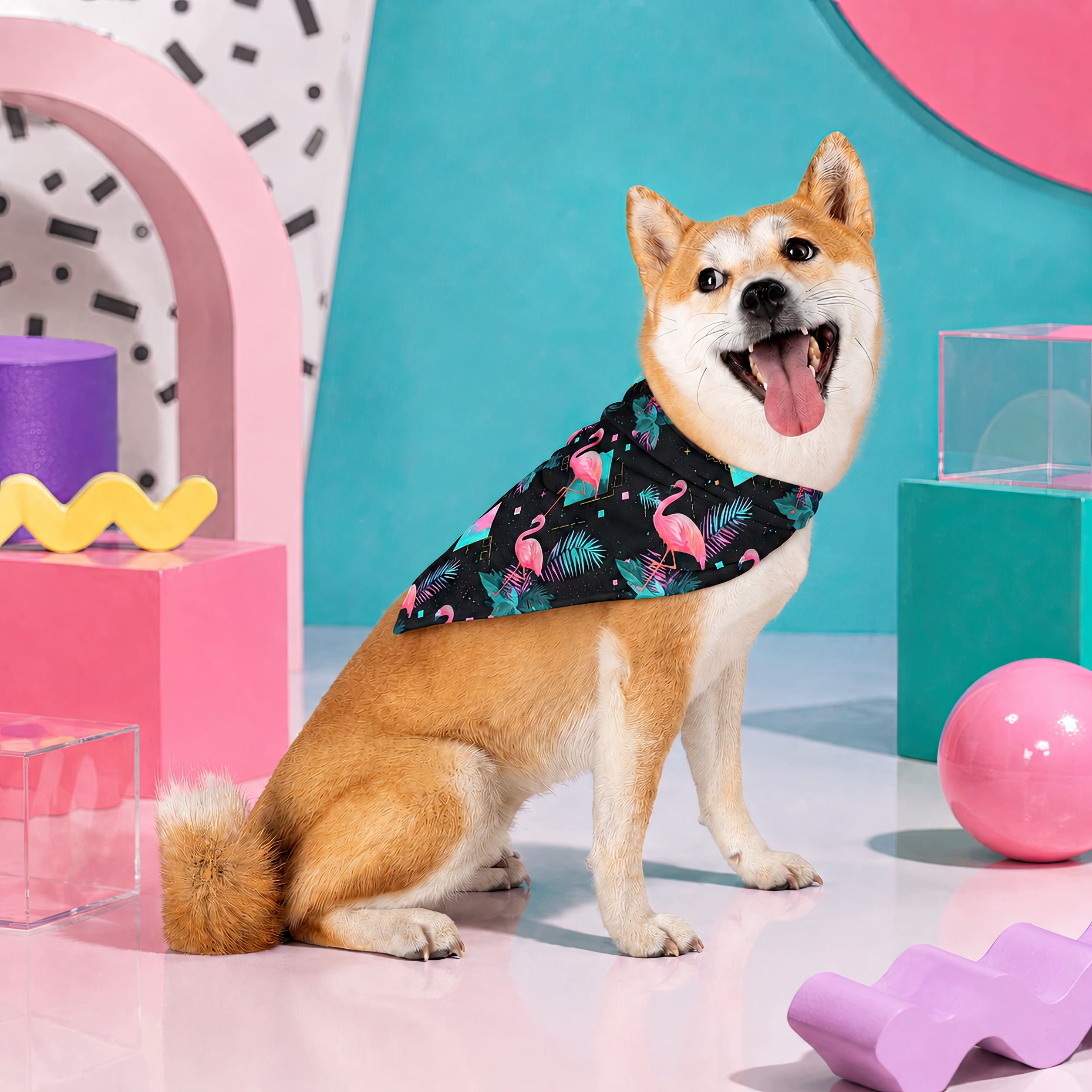 Flamingo on the Clock | Pet Bandana